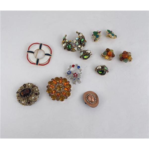 Rhinestone Costume Jewelry Pins and Earrings