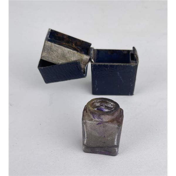Civil War Leather Covered Traveling Ink Well