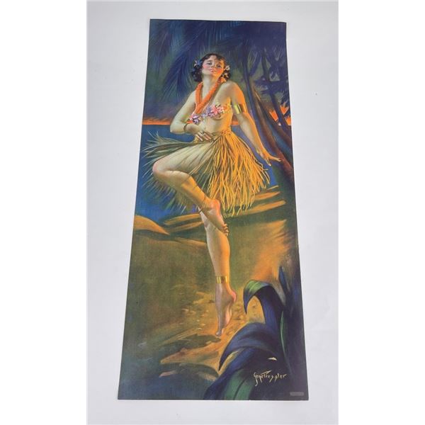 Antique Pressler Hawaiian Hula Girl Dancing Print