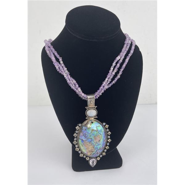 Sterling Silver Abalone Amethyst Necklace