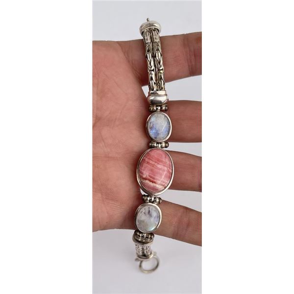 Sterling Silver Moonstone Rhodochrosite Bracelet