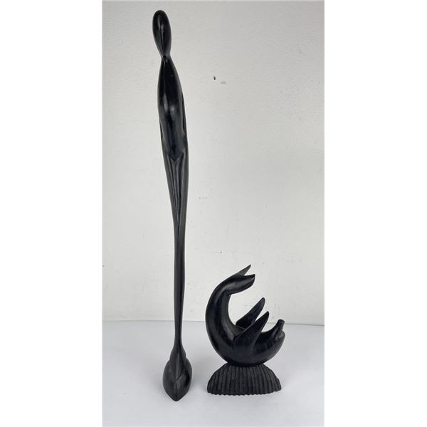 Pair of Ebony Wood Carvings Dolphin