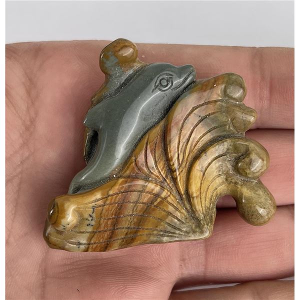 Carved Jasper Stone Dolphin