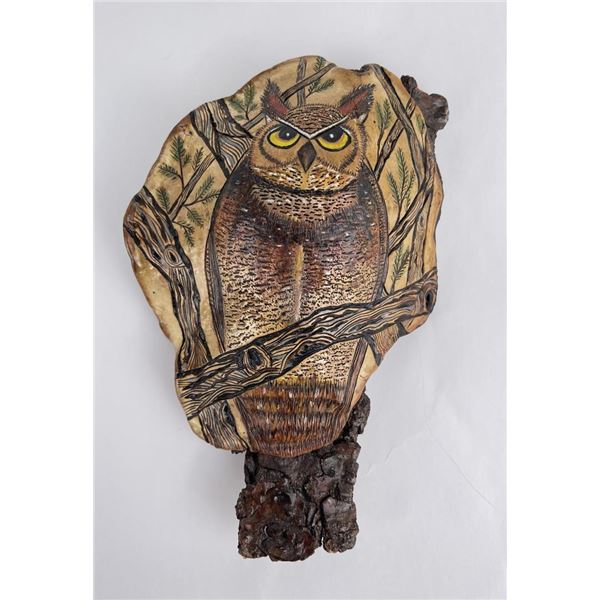 Folk Art Wood Fungus Painted Owl