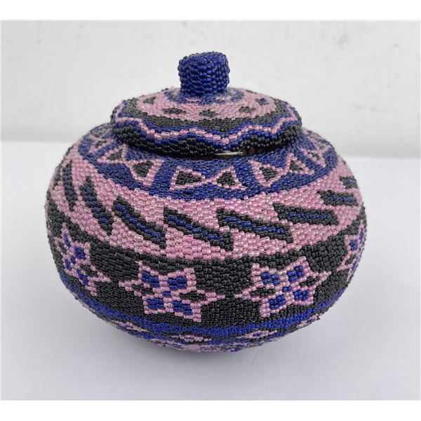 Indonesian Beaded Bamboo Lidded Basket