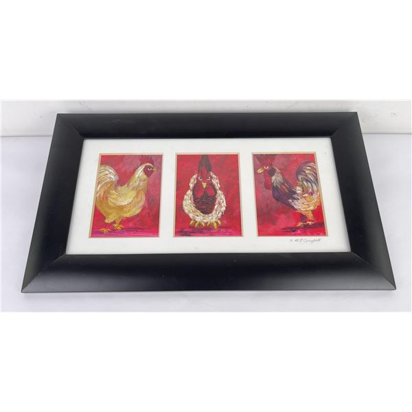 Folk Art Chicken Rooster Painting Tryptic