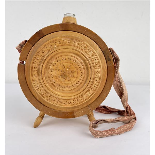 Vintage Bohemian Wood Covered Flask