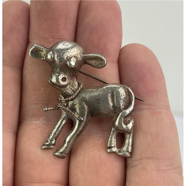 Taxco Mexico Sterling Silver Cow Brooch Pin