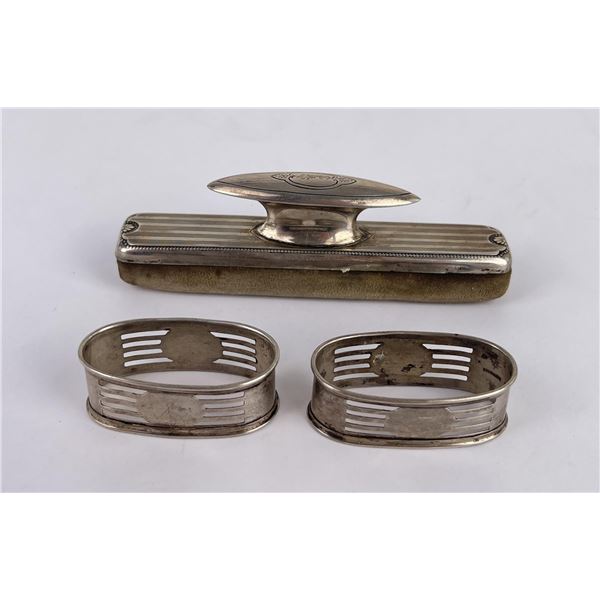 Sterling Silver Napkin Rings and Blotter