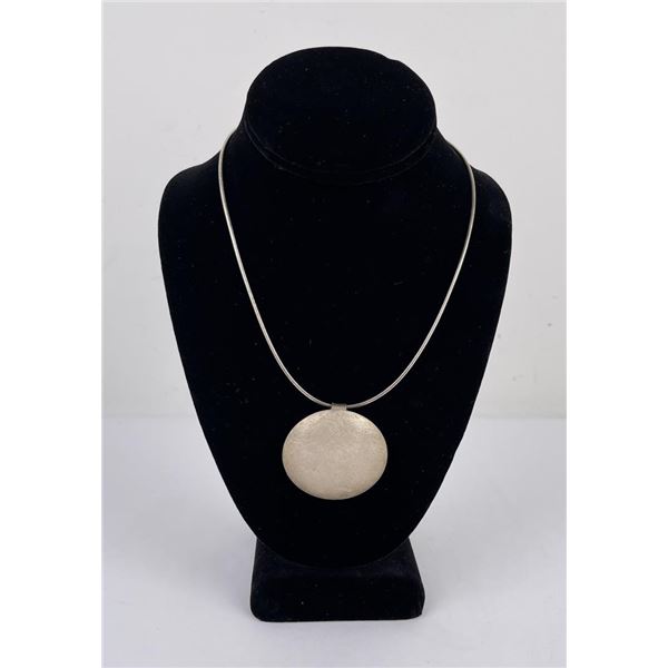Modernist Brushed Sterling Silver Disc Necklace