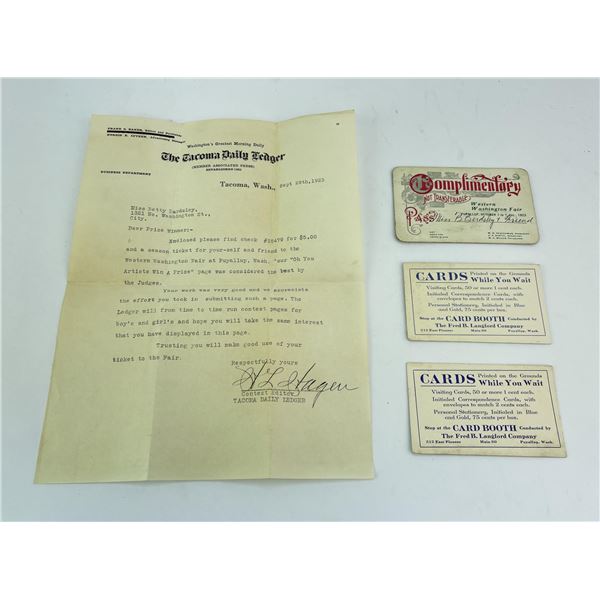 1923 Western Washington Fair Pass & Letter