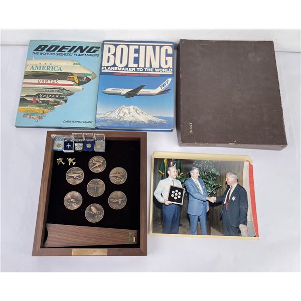 Collection of Boeing Award Medals Pins Books
