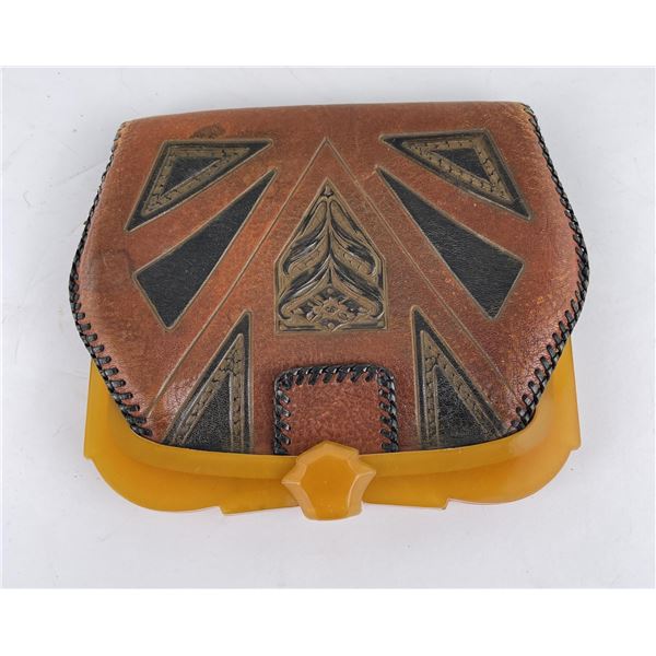 Art Deco Leather and Bakelite Clutch Purse