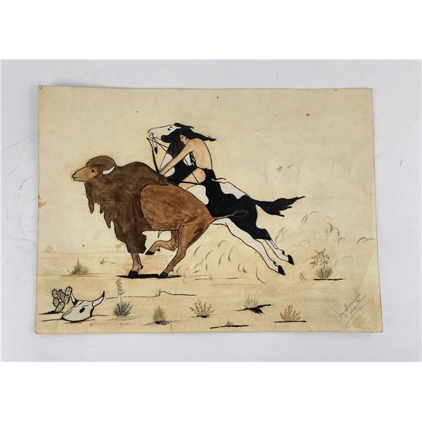 Indian Hunting Buffalo Watercolor Painting