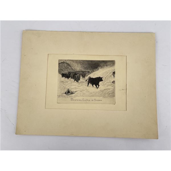 Edward Dillon Cattle in Storm Engraving