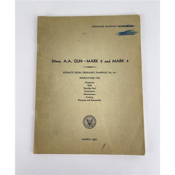 20mm AA Gun Mark 2 4 Ordnance Pamphlet 911