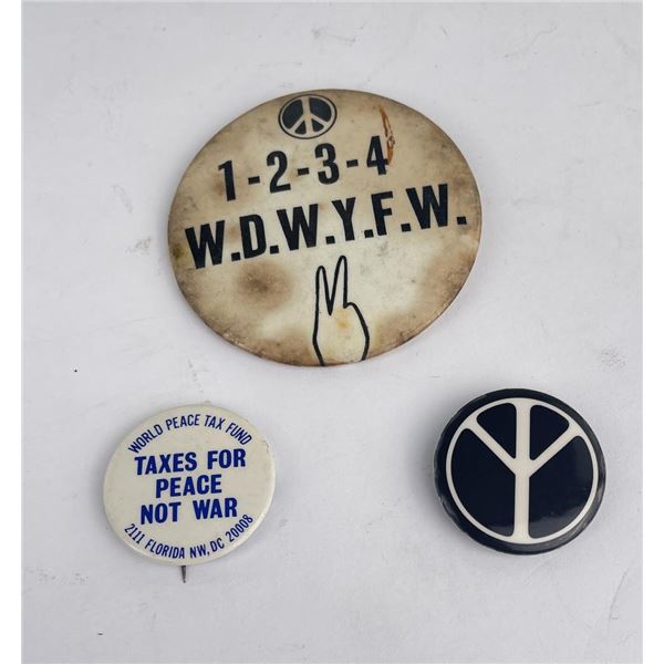 Lot of Anti War Hippie Free Love Pins 1960s