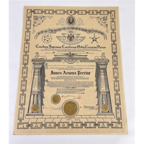 Antique Masonic Document Certificate