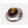 SOLID .925 SILVER AMBER GEMSTONE BROACH