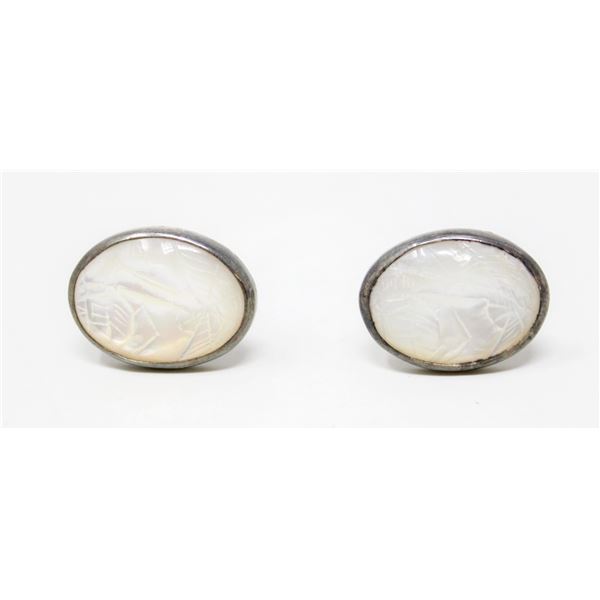 SOLID .925 SILVER CARVED GEMSTONE CUFFLINKS