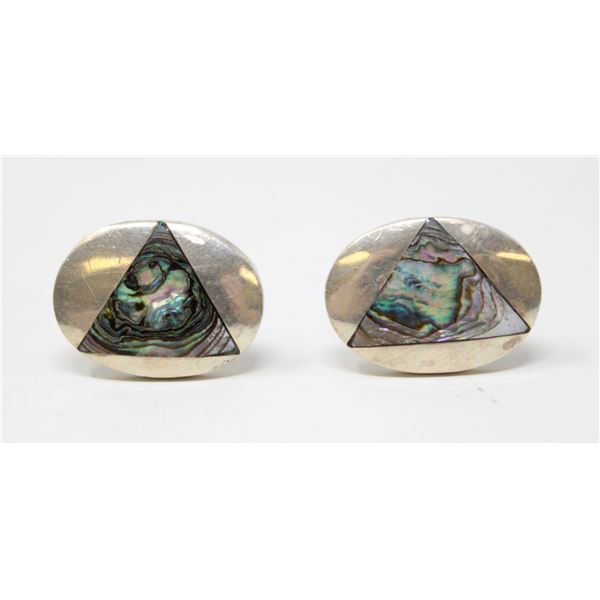 SOLID .925 SILVER AND SHELL CUFFLINKS