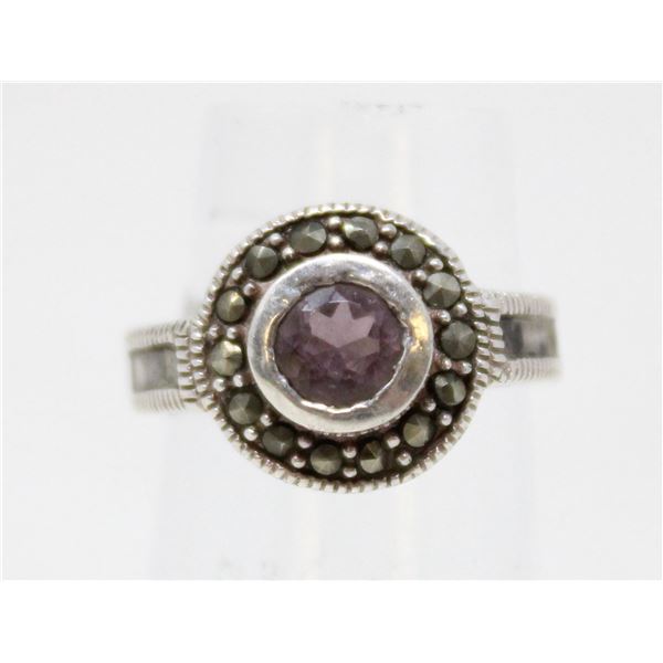 SOLID .925 SILVER AMETHYST GEMSTONE RING