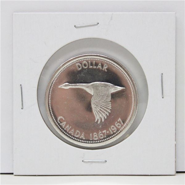 1867-1967 SILVER CANADA GOOSE $1 COIN, PL CAMEO