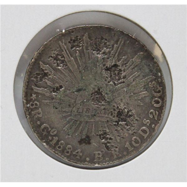 1884 SILVER MEXICO 8 REALES, CANCELLED CHOP MARKS