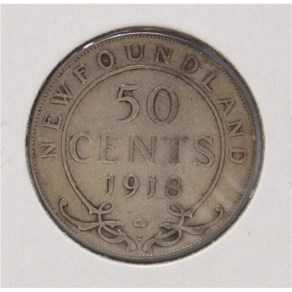 1918 SILVER NEWFOUNDLAND 50 CENTS COIN