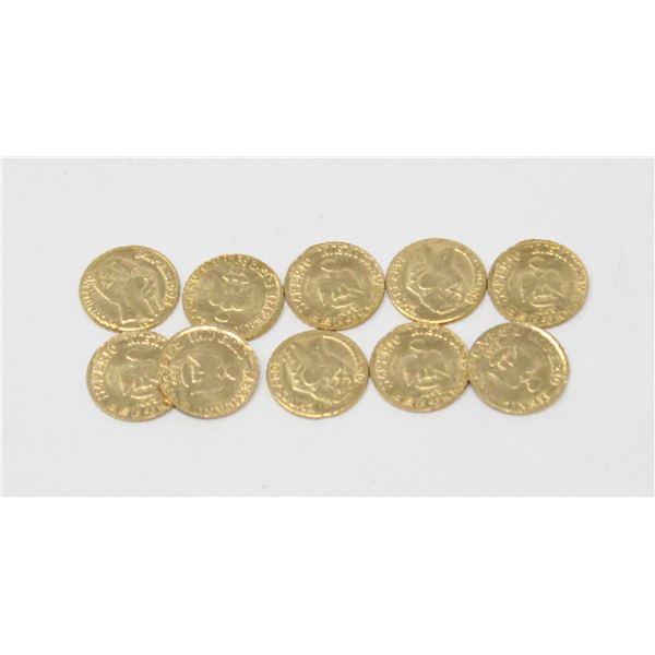 x10 LOT OF MEXICO GOLD PLATED MAXIMIILION COINS