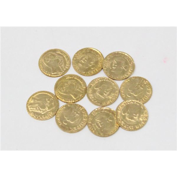 x10 LOT OF MEXICO GOLD PLATED MAXIMIILION COINS