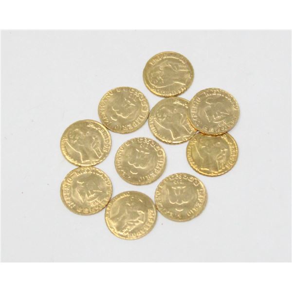 x10 LOT OF MEXICO GOLD PLATED MAXIMIILION COINS