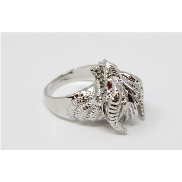 SIZE 10 DRAGON DRAGON SILVER PLATE METAL RING,