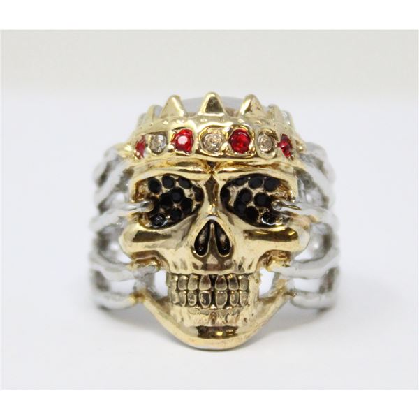 SIZE 12 SKULL & BONES METAL RING, NEW CONDITION