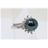 SIZE 7, .925 STAMPED SILVER CZ DIAMOND PEARL RING