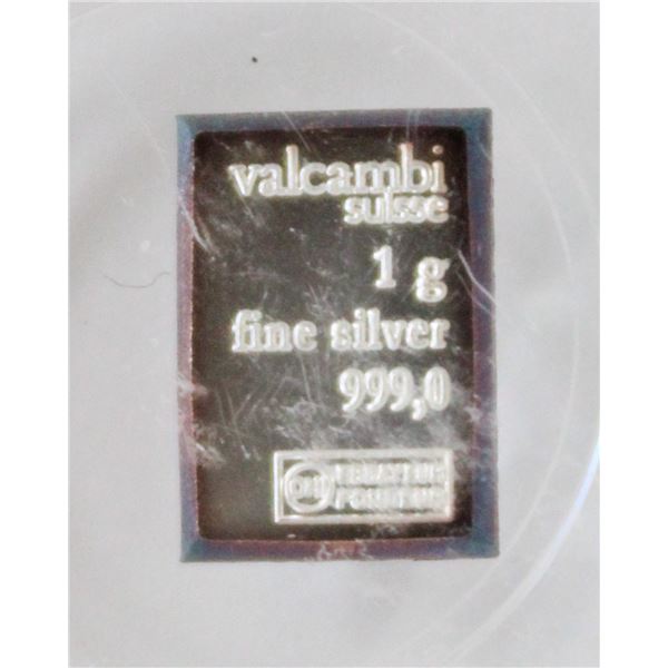 FINE .999 SILVER VALCAMBI SUISSE 1g BAR IN