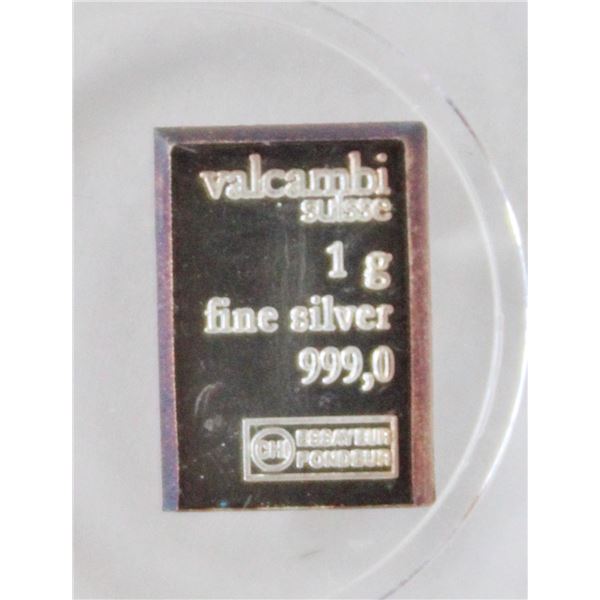 FINE .999 SILVER VALCAMBI SUISSE 1g BAR IN