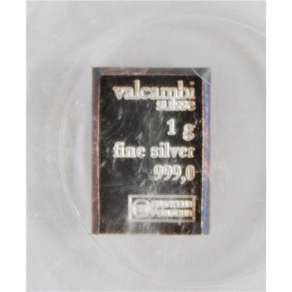 FINE .999 SILVER VALCAMBI SUISSE 1g BAR IN