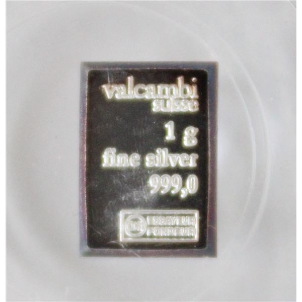 FINE .999 SILVER VALCAMBI SUISSE 1g BAR IN