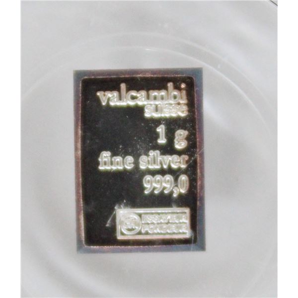 FINE .999 SILVER VALCAMBI SUISSE 1g BAR IN