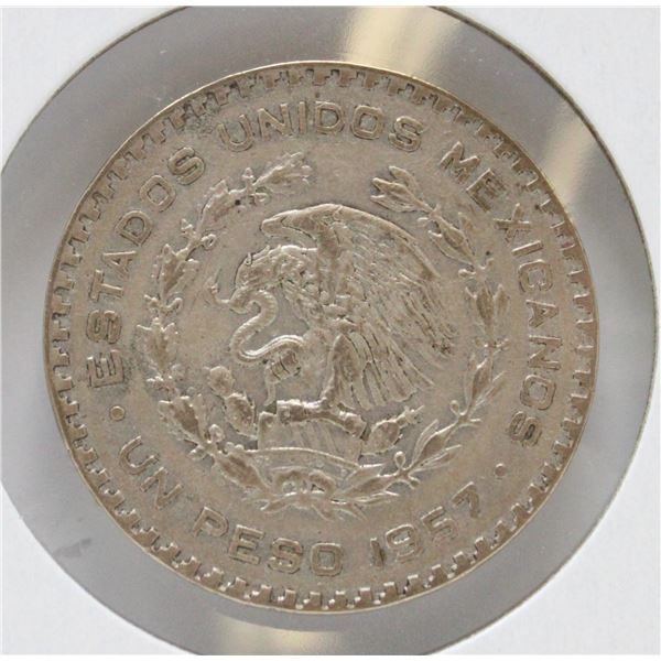 1957 SILVER MEXICO ONE PESO COIN