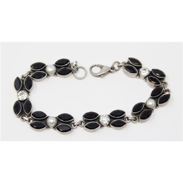 SOLID .925 SILVER GEMSTONE BRACELET, 19.0g