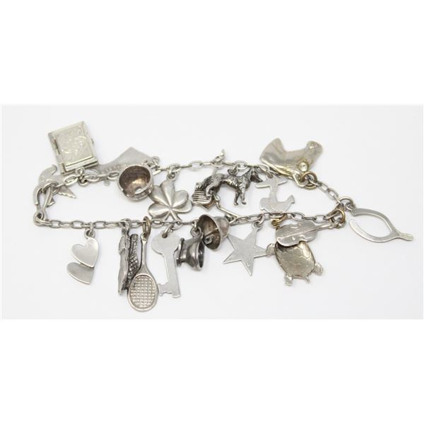 SOLID .925 SILVER MISC. CHARM BRACELET, 21.7g