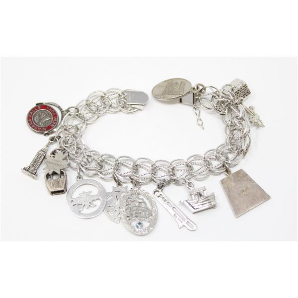 SOLID .925 SILVER MISC. CHARM BRACELET, 35.5g