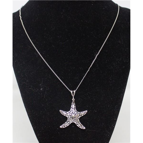 SOLID .925 SILVER STAR FISH PENDANT AND CHAIN