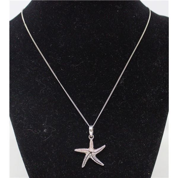 SOLID .925 SILVER STAR FISH PENDANT AND CHAIN