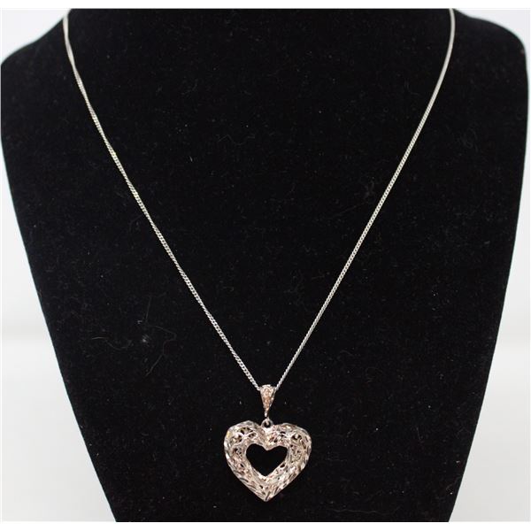 SOLID .925 SILVER HEART PENDANT AND CHAIN