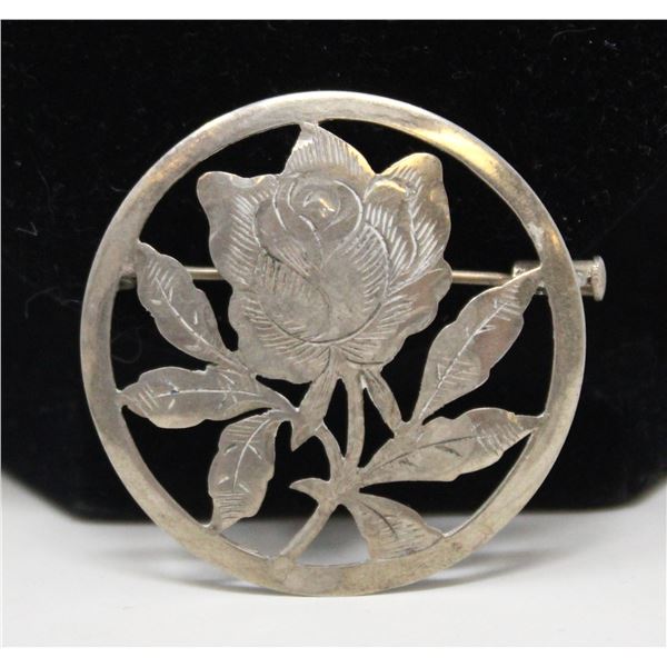 SOLID .925 SILVER ROSE BROACH