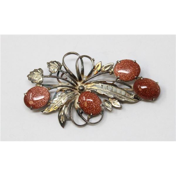 SOLID .925 SILVER GEMSTONE BROACH