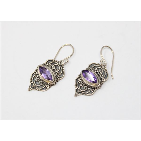 SOLID .925 SILVER AMETHYST GEMSTONE EARRINGS